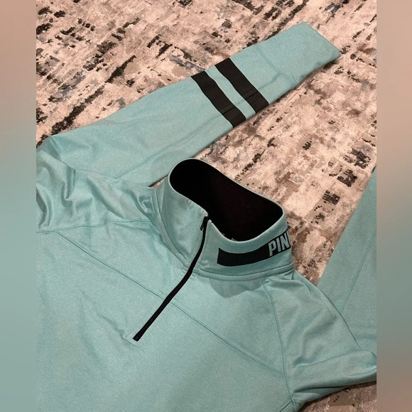 PINK Victoria’s Secret Teal Quarter Zip Fleece Pullover Sweatshirt Size Large - Picture 3 of 6